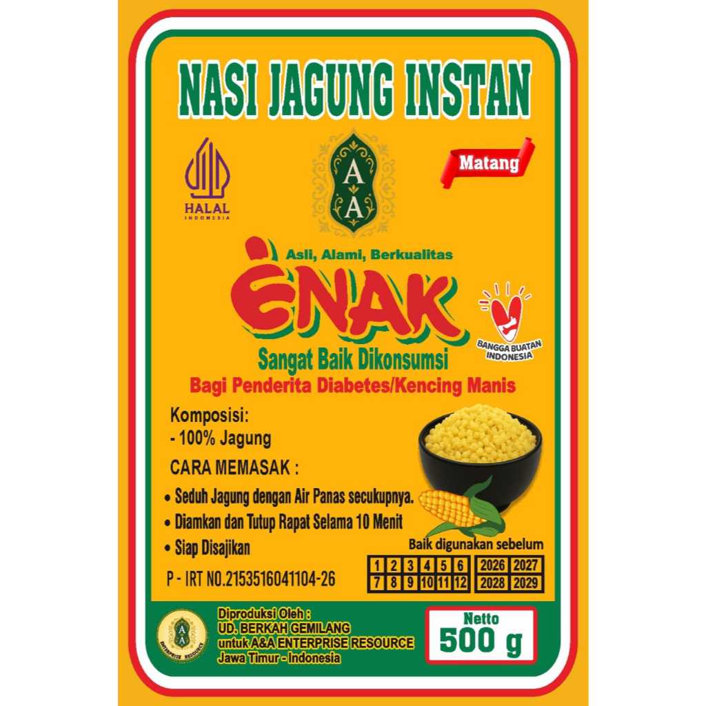 

Nasi jagung instan 500gr Beras jagung instan Ampok siap saji baik untuk penderita diabetes