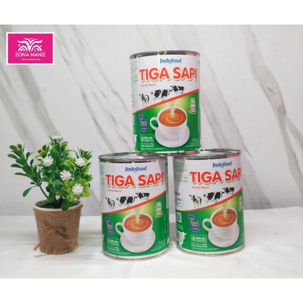 

Tiga Sapi Susu Kental manis 490 gram /Krimer/SKM kaleng/ Indofood