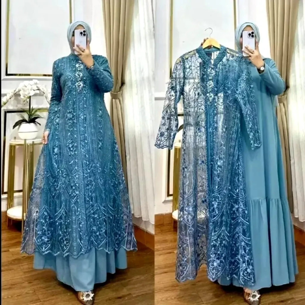 Setelan Gamis Rompi Brukat Kondangan Muslimah Terbaru