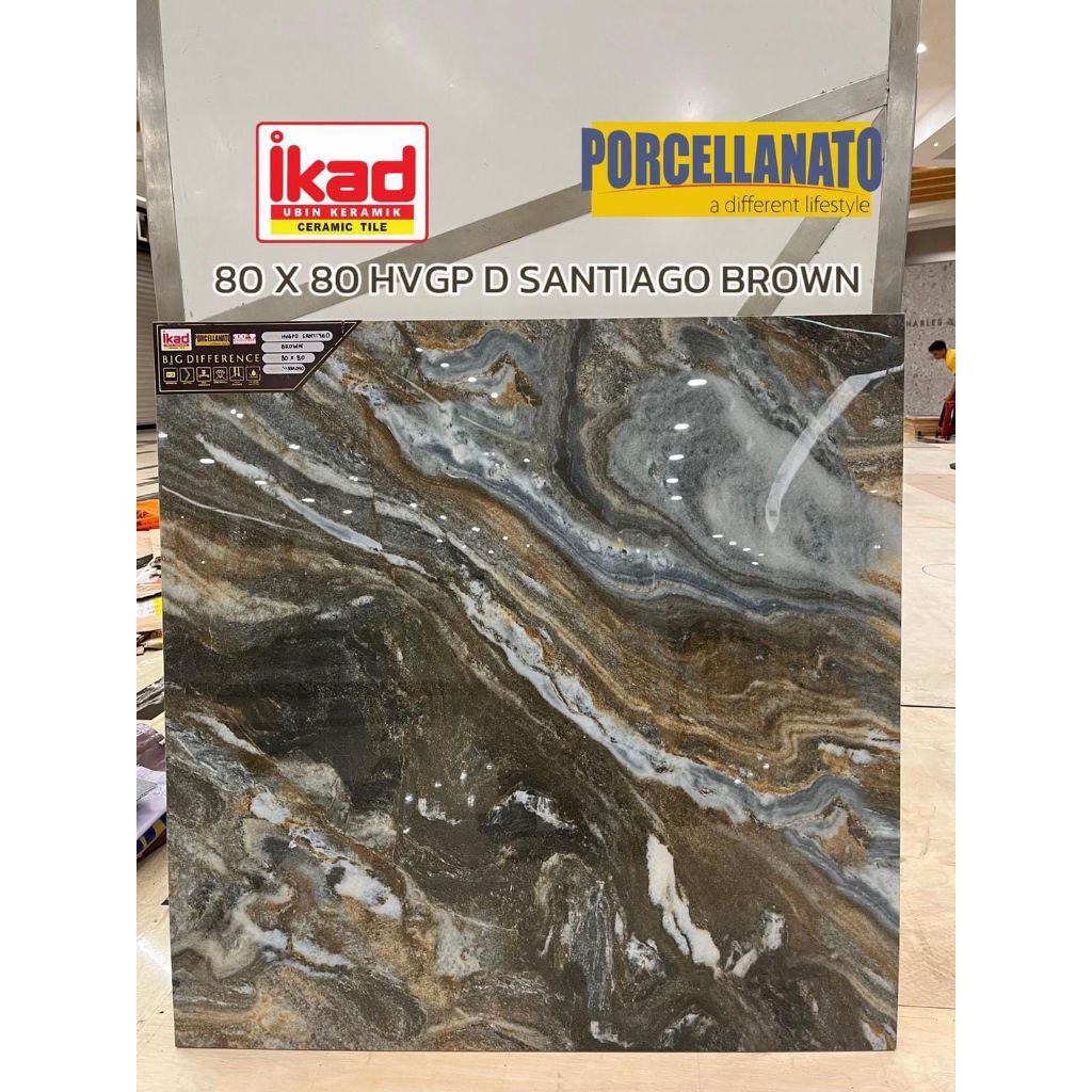 Granit lantai motif marmer 80x80 Ikad Santiago brown kw 1