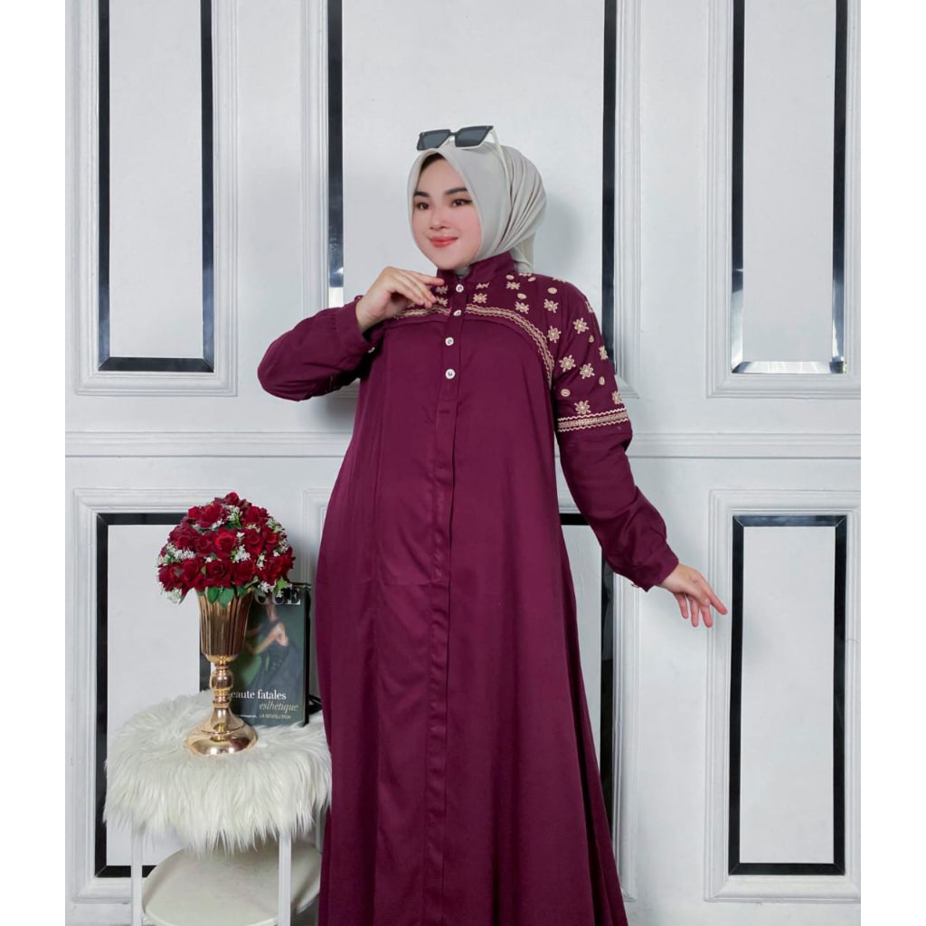 INAYAH DRESS Bahan Rayon Twill aplikasi Bordir Dress Kondangan Mewah Elegan Outfit Wanita Dewasa Rem