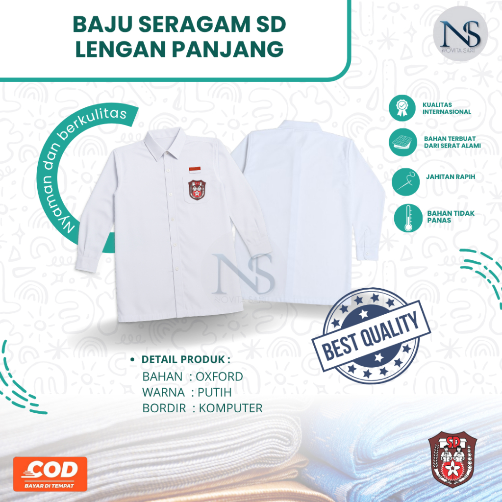BAJU SERAGAM SD LENGAN PANJANG MURAH | SERAGAM SD PUTIH LENGAN PANJANG