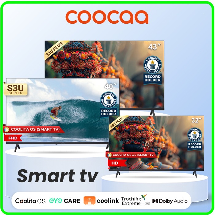 SMART TV COOCAA LED TV COOCAA 43 INCH SMART TV DIGITAL TV 43S3U - YOUTUBE WIFI - Garansi Resmi