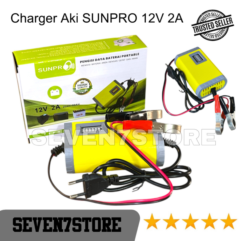 Charger Aki / Cas Aki Portable Sunpro 12V 2A Pengisian Daya Baterai Portable