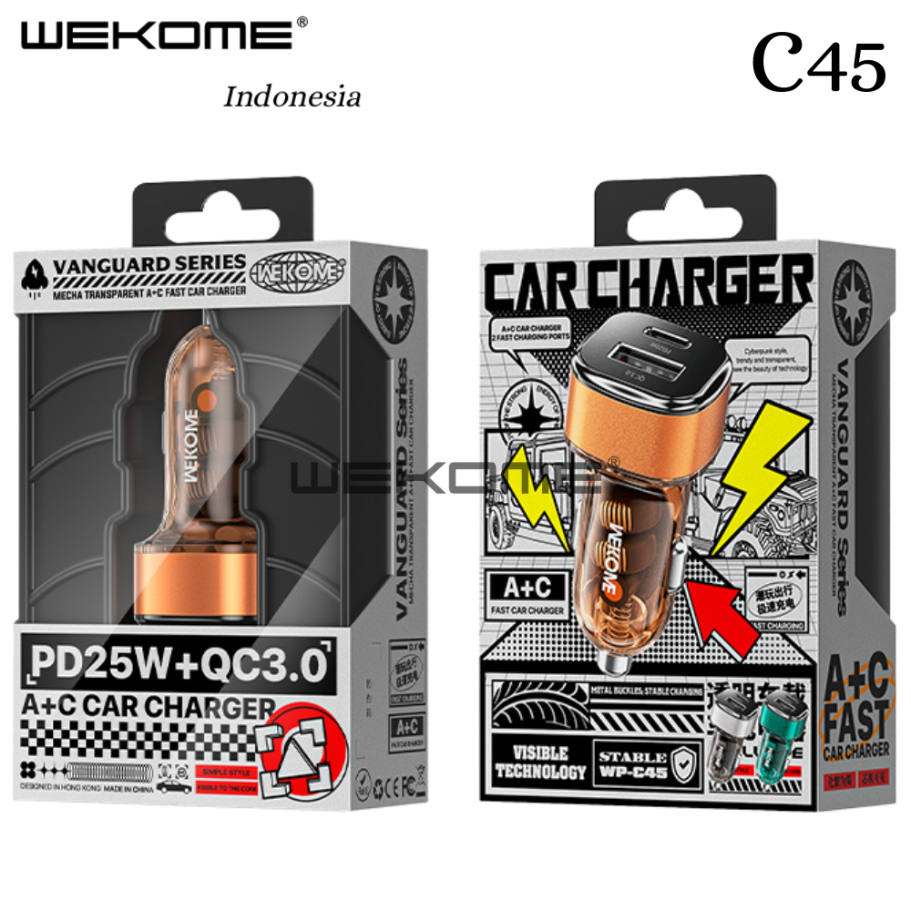 Charger Mobil 25W USB Type C Output WP-C45 Car Charger Fast Charging WEKOME