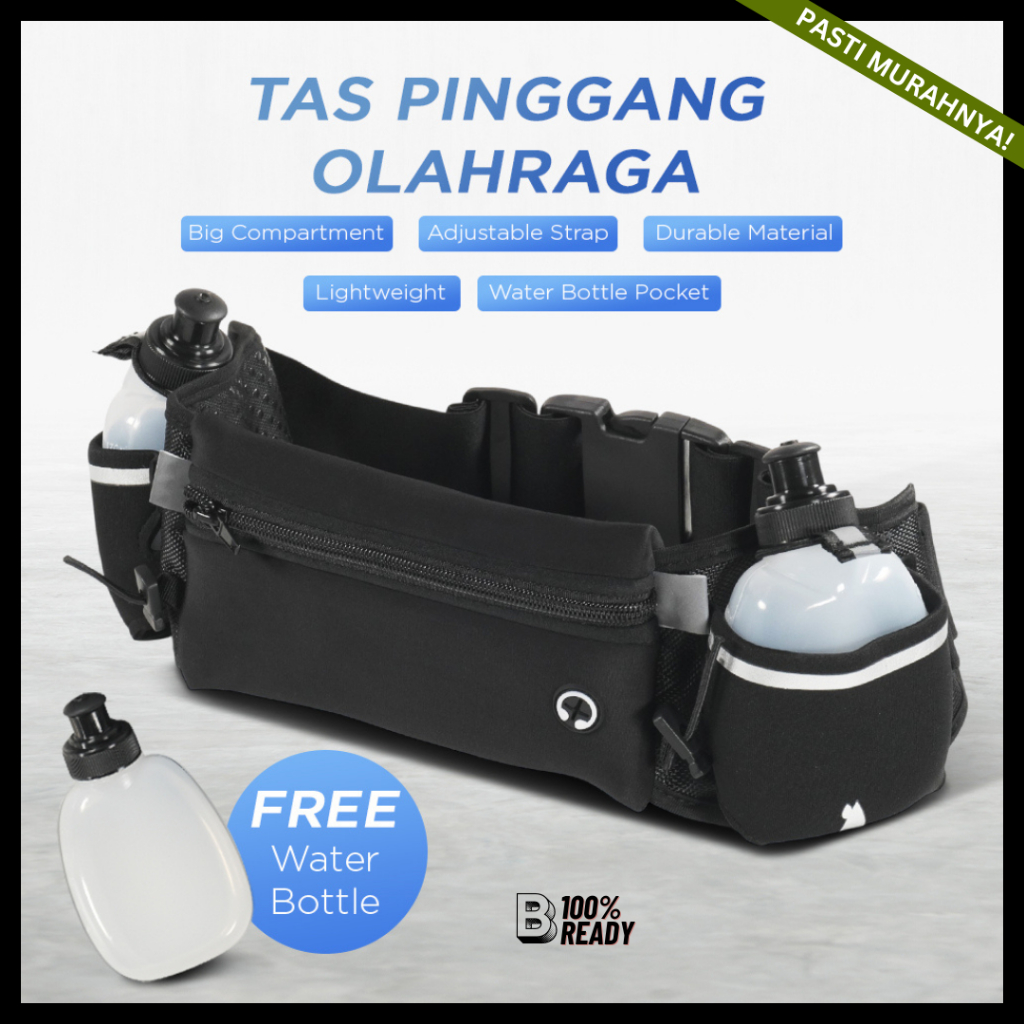 Tas Pinggang Lari Running Belt Olahraga Free 2 Botol Minum / Tas Ikat Pinggang Lari
