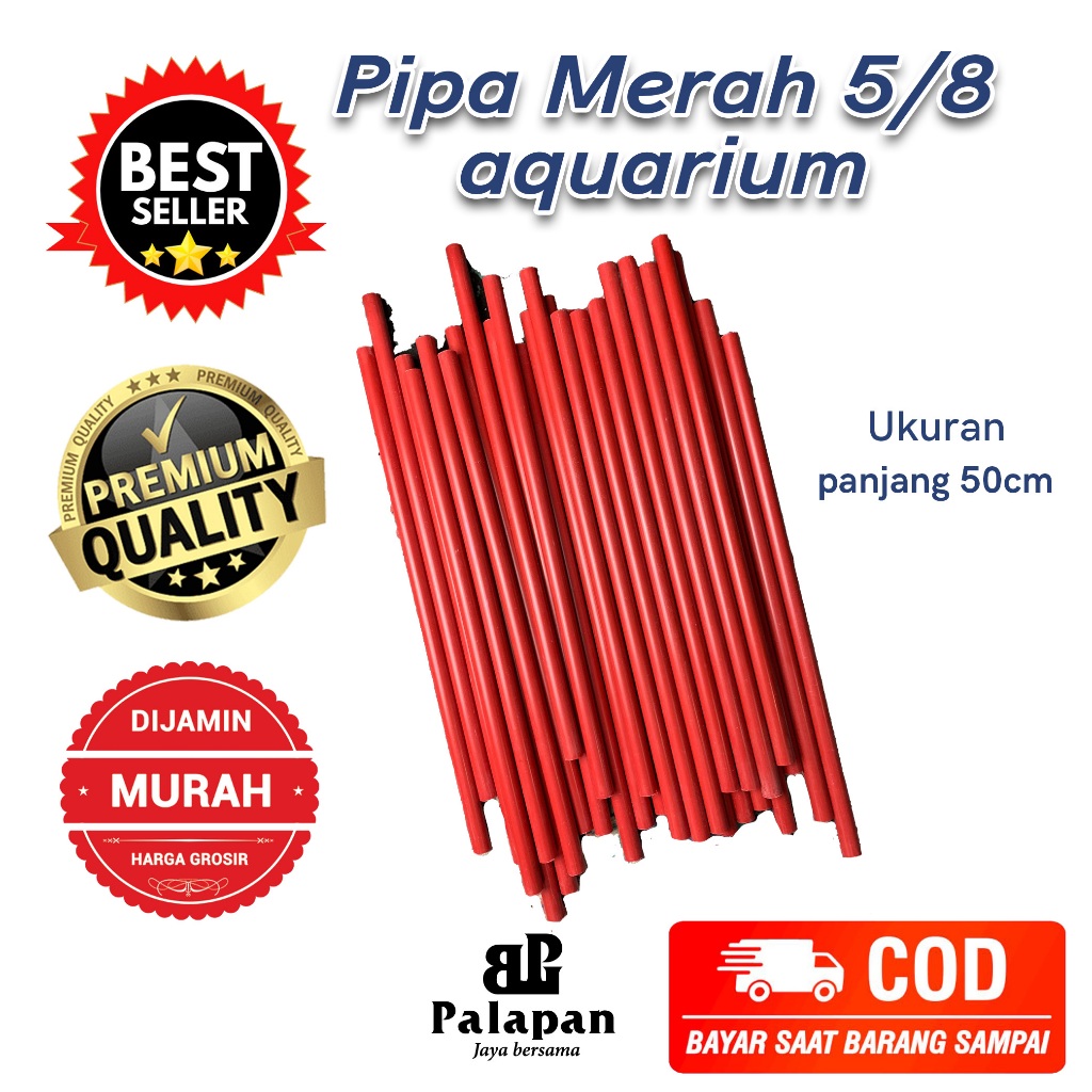 Pipa Merah Aquarium, Paralon aquarium Merah, Pipa Aquarium Merah ukuran 5/8 panjang 50cm / pipa mera