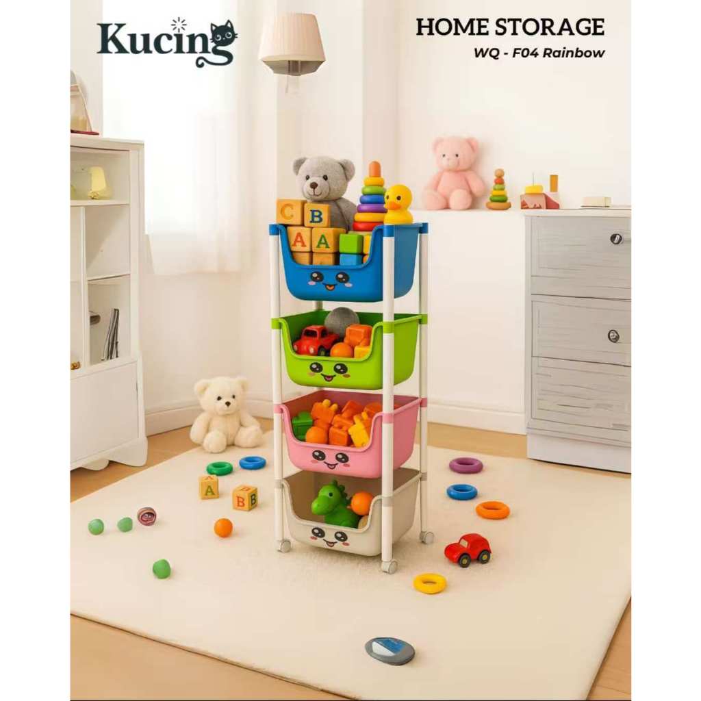 Rak Susun Serbaguna Tempat Penyimpanan Mainan Anak dan Snack / Rak Dapur 4 Susun + 4 Roda / Rak Buku