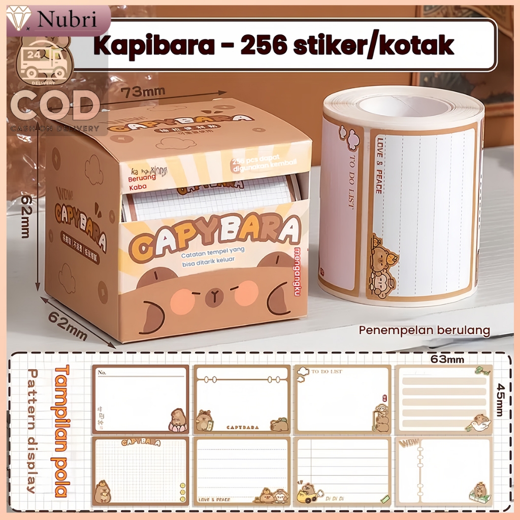 

Nubri COD Memo Tempel Box 256 Pcs｜Sticky Notes Lucu Bisa Tempel Ulang｜Desain Pastel &Capybara｜Kertas Tempel Planner Harian Aksesori Alat Tulis Pelajar