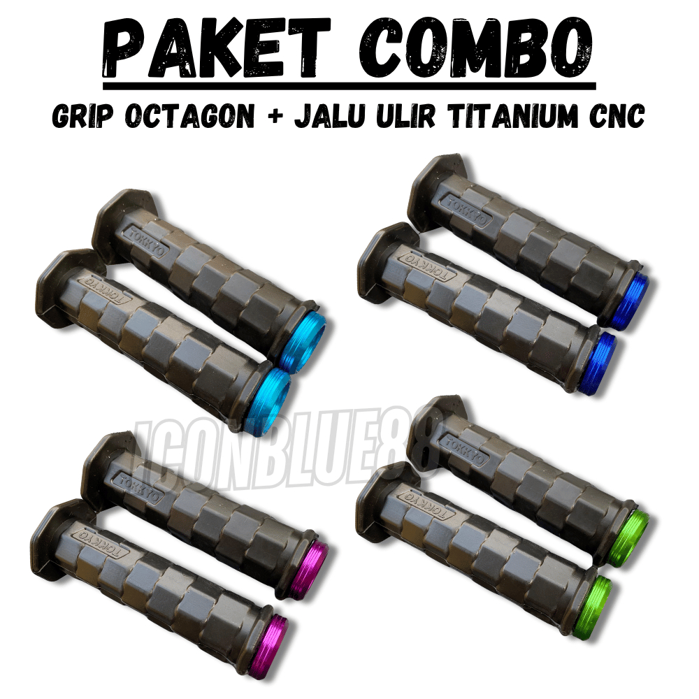 iconblue88 Paket Combo Handgrip Octagon + Jalu Ulir Titanium CNC Warna Biru Hijau Ungu Tosca Univers