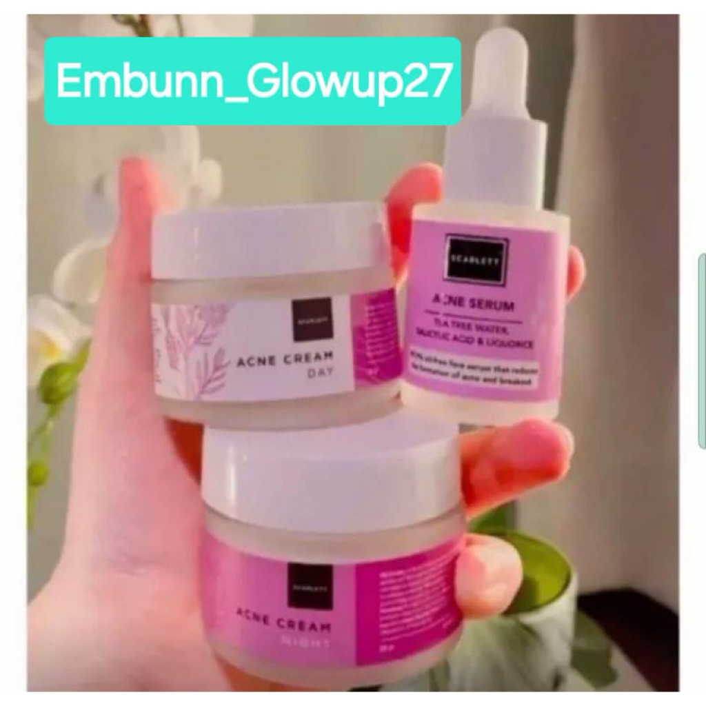Paket Hemat Scarlett Acne - Scarlett Whitening 3in1 Cream wajah Siang&Malam