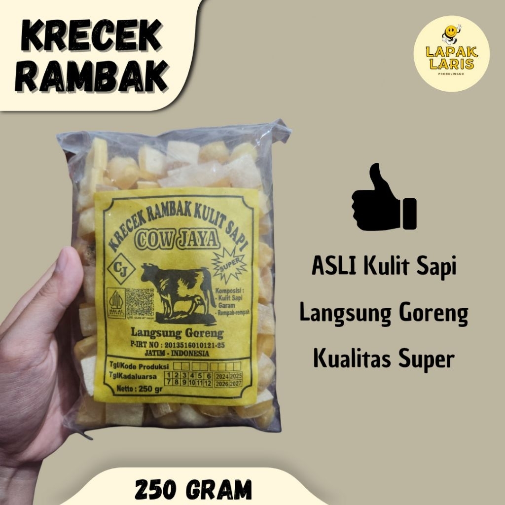 

Krecek Rambak Kulit Sapi Asli Super/Krupuk Kulit Sapi Mentah Varian Dadu/Rambak Mentah 250 gr – Mentah Siap Goreng, Tanpa Jemur