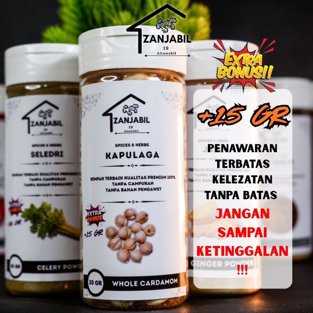 

Zanjabil Kapulaga Utuh Organik Herbal 30gr + EXSTRA 15gr Rempah Masak Aroma Khas & Khasiat Kesehatan