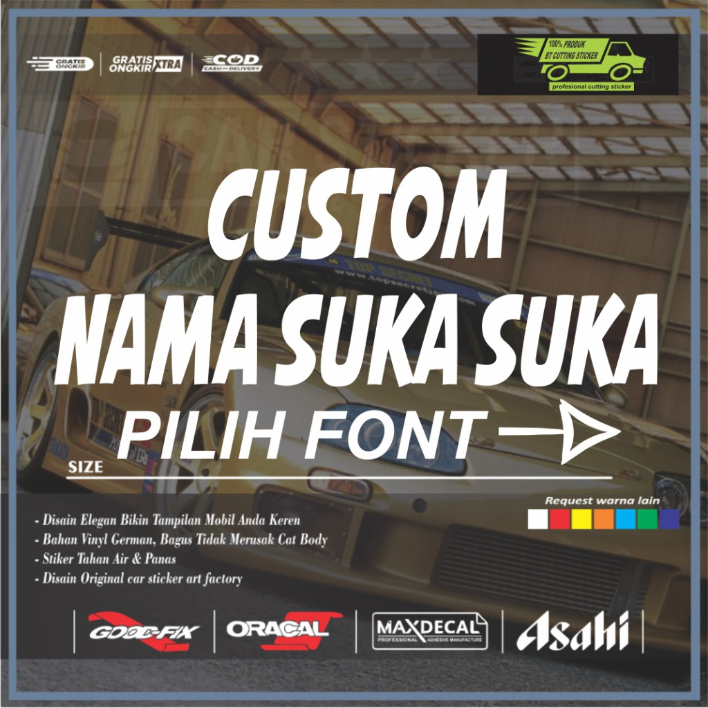 Sticker Custom Stiker Nama Mobil Motif Cutting Sticker Custom Kaca Mobil Sticker Motor Sticker Nama