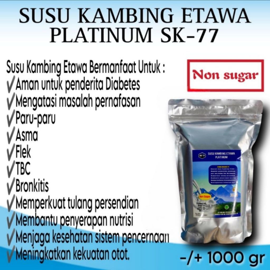 

SUSU KAMBING ETAWA PLATINUM SK77 NON SUGAR/UNTUK SAKIT ASMA,kesehatan sendi dan tulang