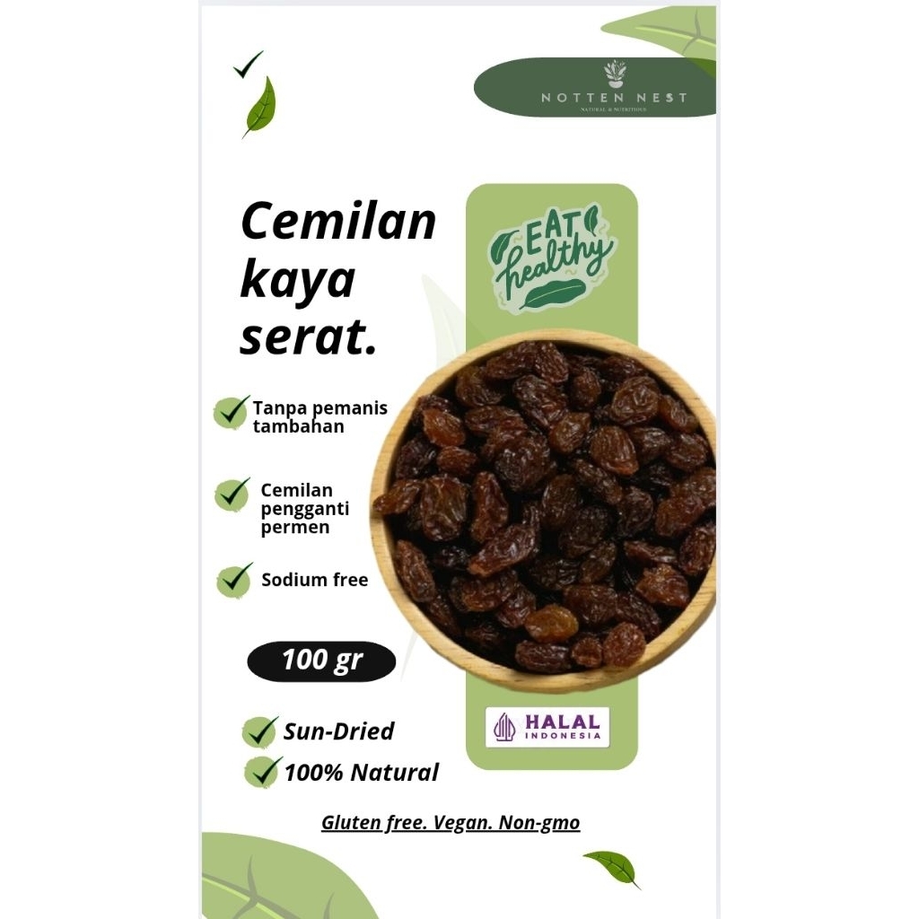 

Kismis Hitam 100gr/Black Raisin Mini Pack | Snack Sehat & Campuran makanan | Topping kue