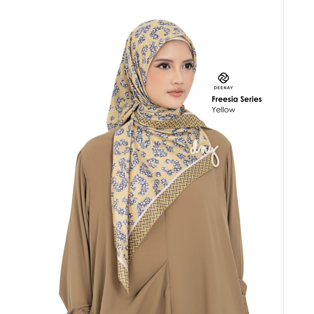 Hijab Deenay Motif Freesia Series . Kerudung Segi Empat Deenay Original