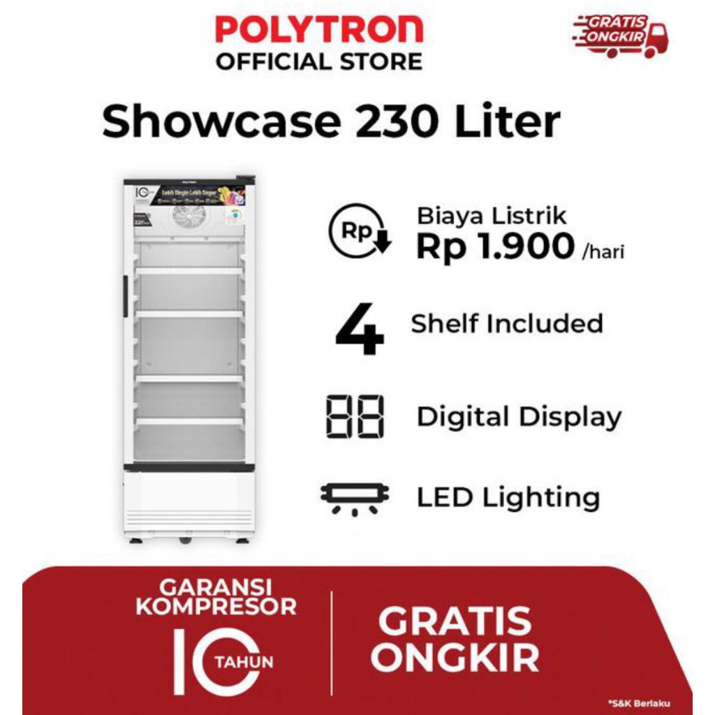POLYTRON SHOWCASE SCN 220 KAPASITAS 230 Liter 4 RAK