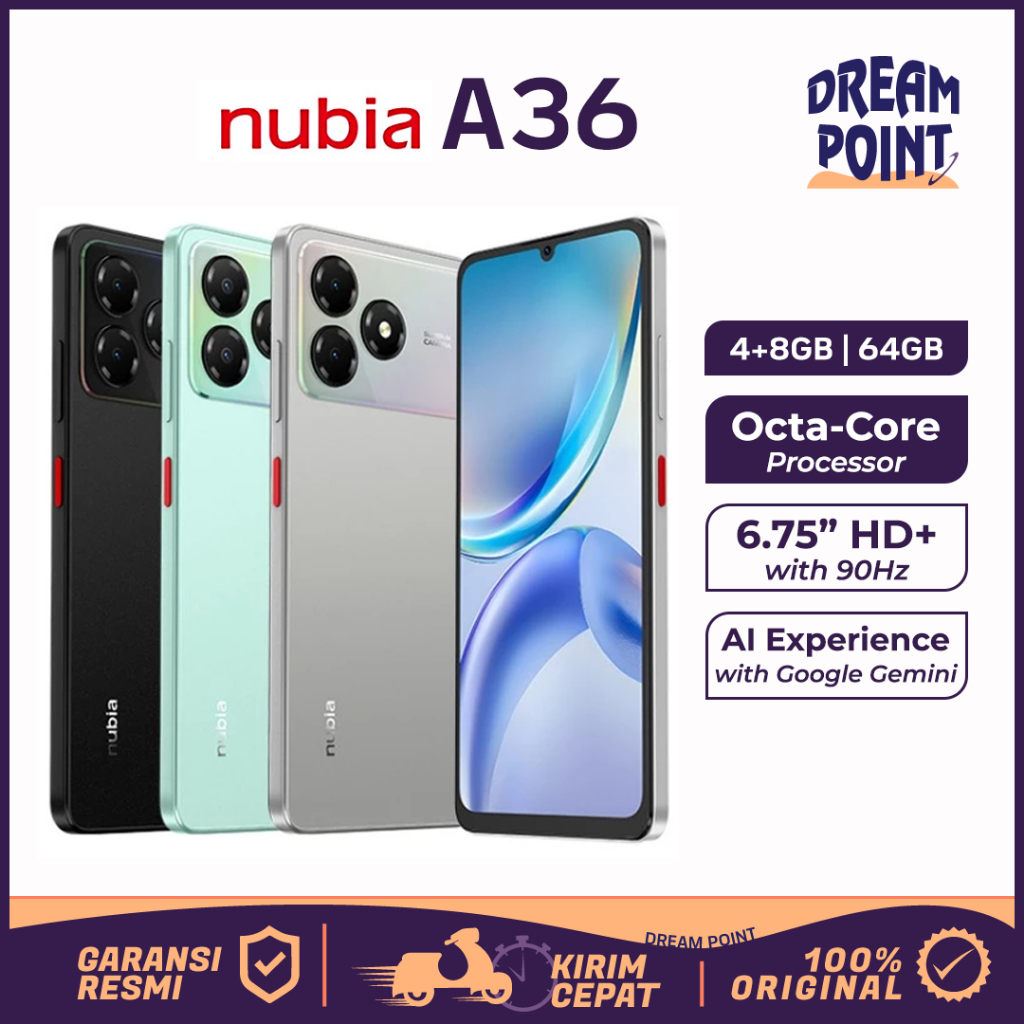 Nubia A36 4+8GB/64GB HP Android Murah Original 100% 1 Jutaan Camera 13MP Garansi Resmi