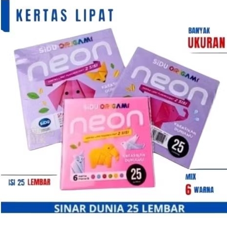 

Kertas lipat origami NEON SIDU 25 lembar / Kertas origami SIDU 2 sisi NEON 12x12, 14x14, 16x16, 20x20 / Origami kertas lipat 1 pak isi 25 lembar