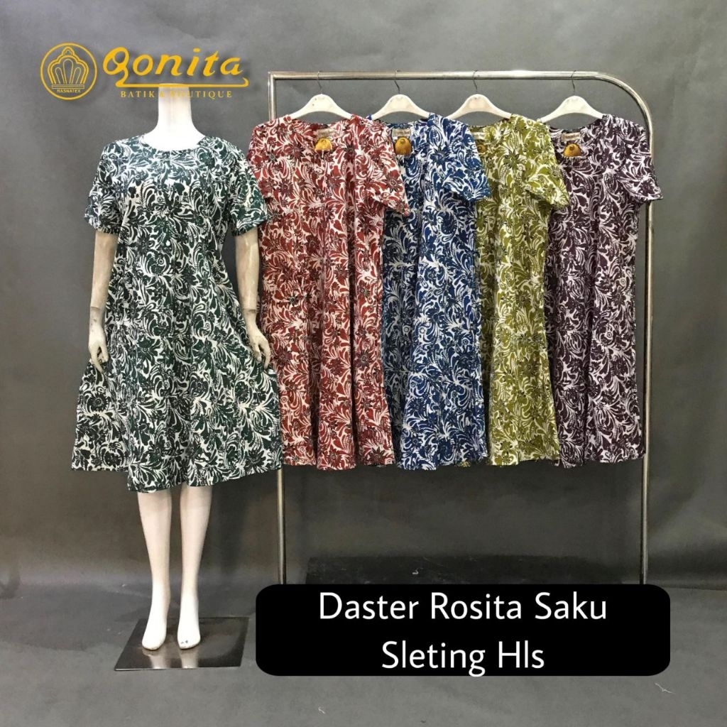 {LD 120 CM} Daster Qonita Batik Pekalongan ll Daster Rosita Saku Sltg Hls