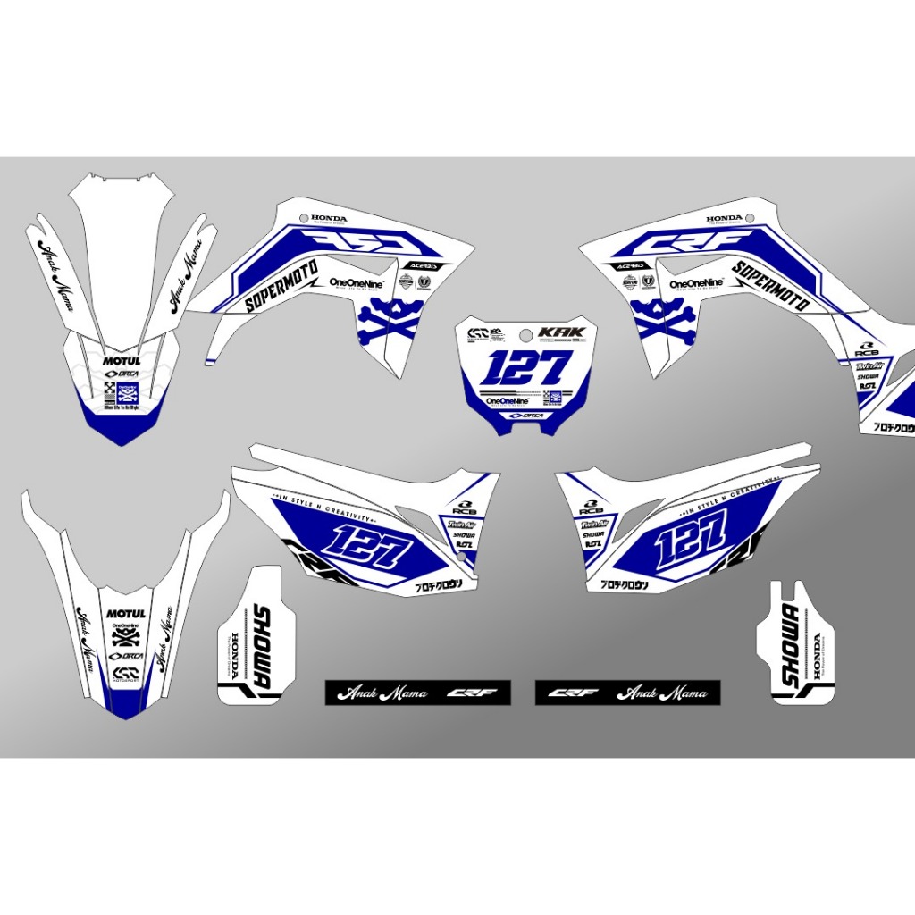 Decal CRF 150 L - Stiker Motor Crf 150 L Biru Hitam Putih OneOneNine D-I2-1400 D-I2-1708