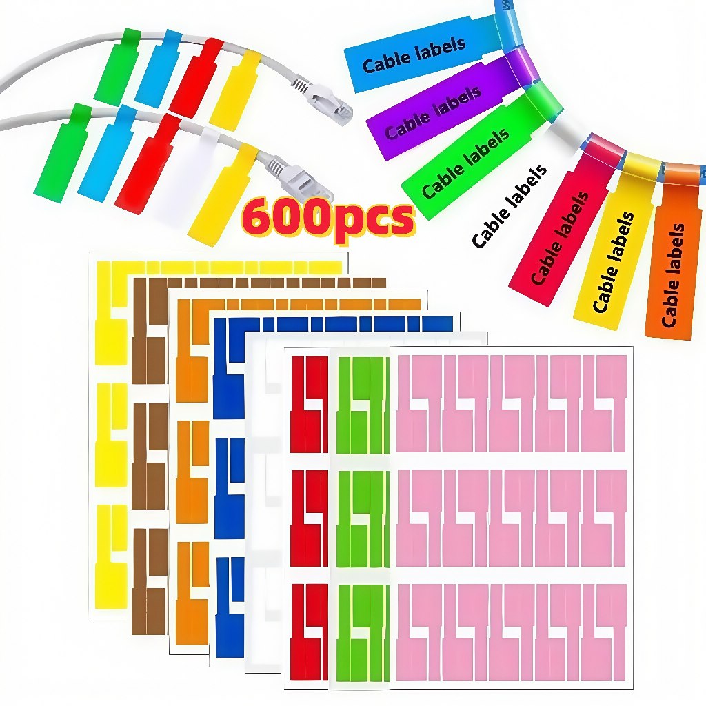 

600pcs / 20 Lembar Label Penanda Kabel Jaringan Label Sticker Thermal Kabel Model Anti Air Sticker