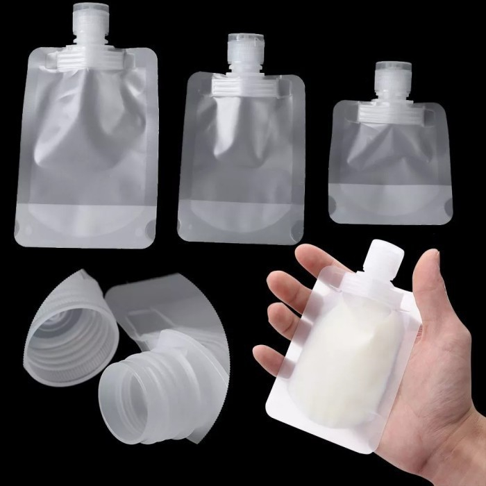 Botol Refill Refil Tempat Wadah Dispenser Sabun Shampo Bumbu Minum Kosmetik Cream Lotion Cair SkinCare Plastik Lipat Mini Kecil SerbaGuna Multifungsi Travel Pouch Transparant Transparan Toiletries Kit organizer 30ML 50ML 100ML