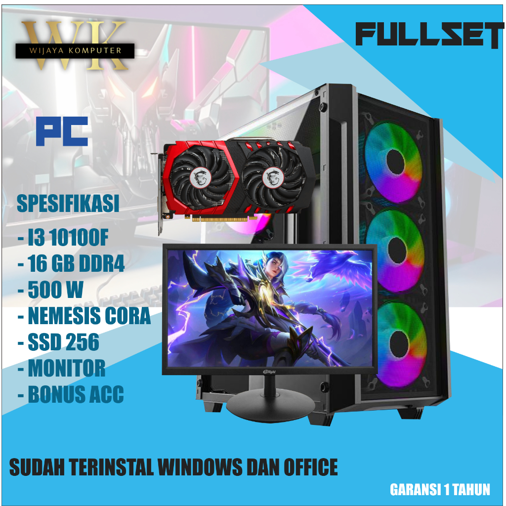 PC GAMING & DESIGN FULL SET DDR4 I3-10100F / 16GB / GTX 1050TI 4GB + MONITOR