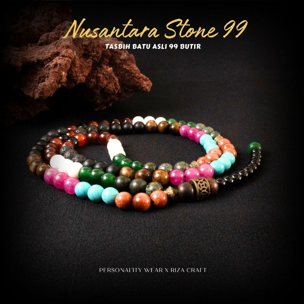 TASBIH NUSANTARA 99 - Tasbih 99 Butir Kecil Cantik Premium Batu Alam Giok Hitam Black Jade Hijau Put