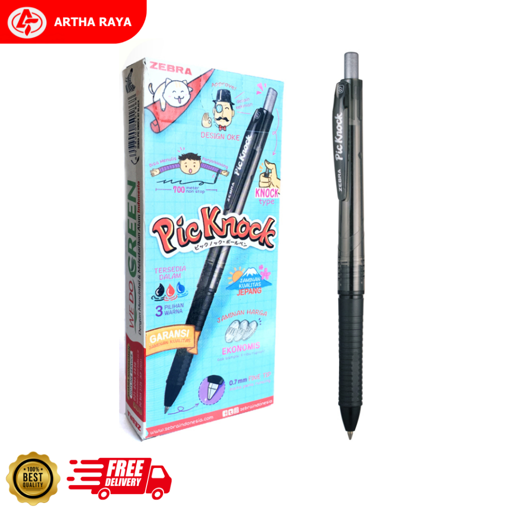 

Pulpen Pena Zebra Pic Knock 0.7 mm Hitam - Lusinan (12 pcs)