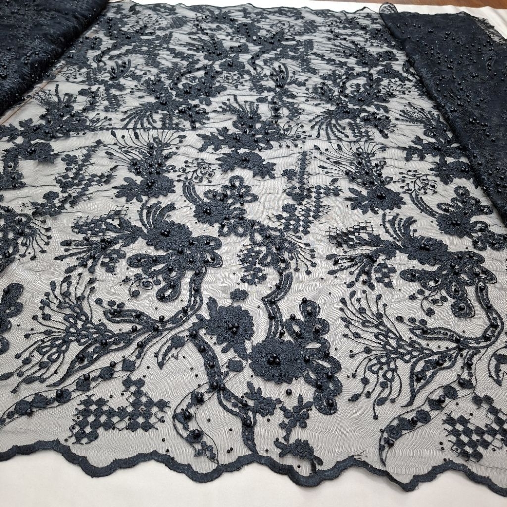 Sale..Bahan kain Tille payet Stone Mutiara Bordir/Kain tile mutiara premium/kain tile warna hitam