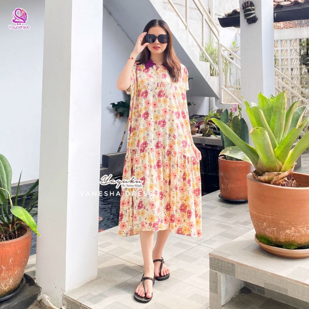 Vanesha Dress Motif Kekinian Wanita Busui Friendly Rayon By Yayoe Hijab