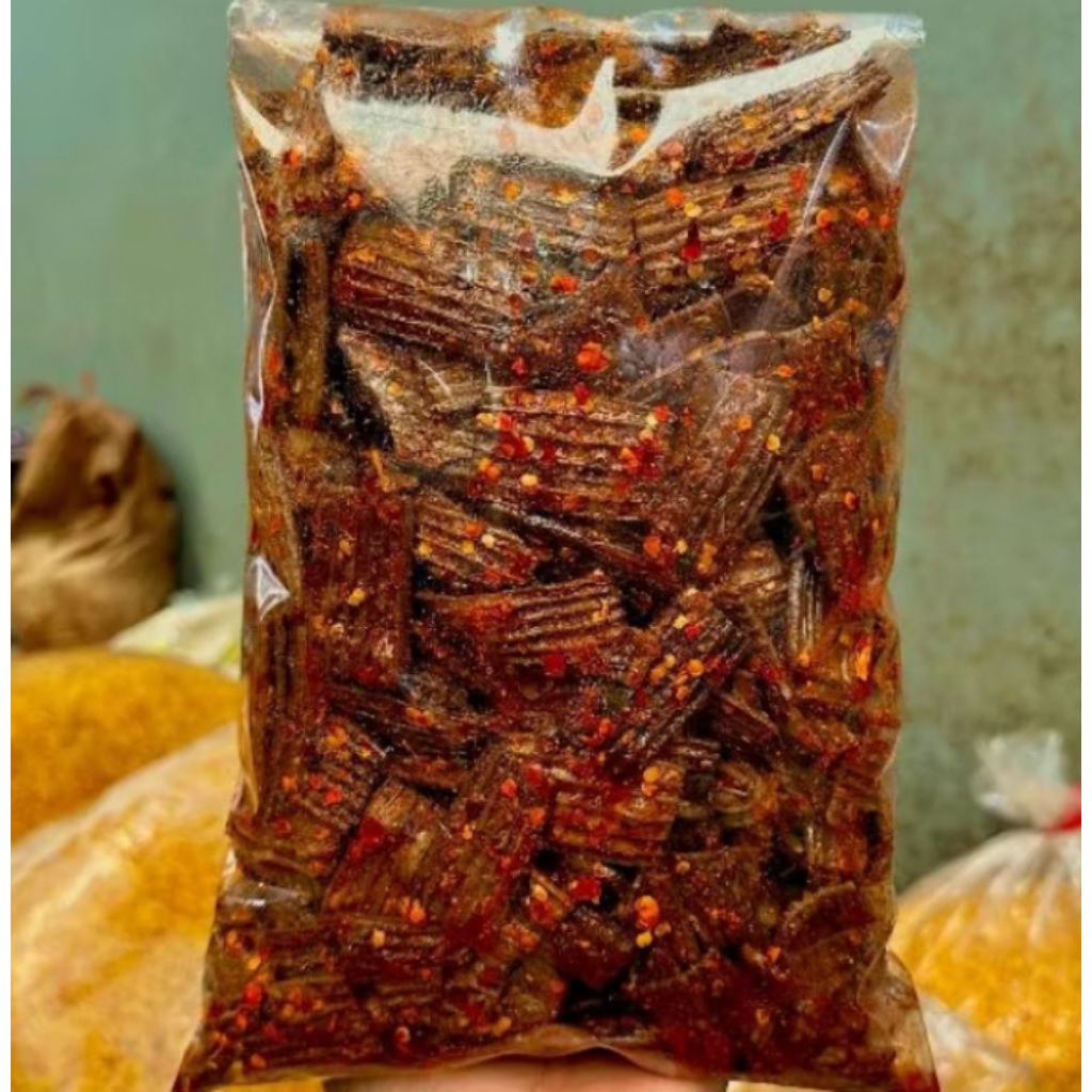 

KERUPUK JENGKOL PEDAS DAUN JERUK/ KERUPUK SEBLAK JENGKOL KEMASAN 1KG/500G