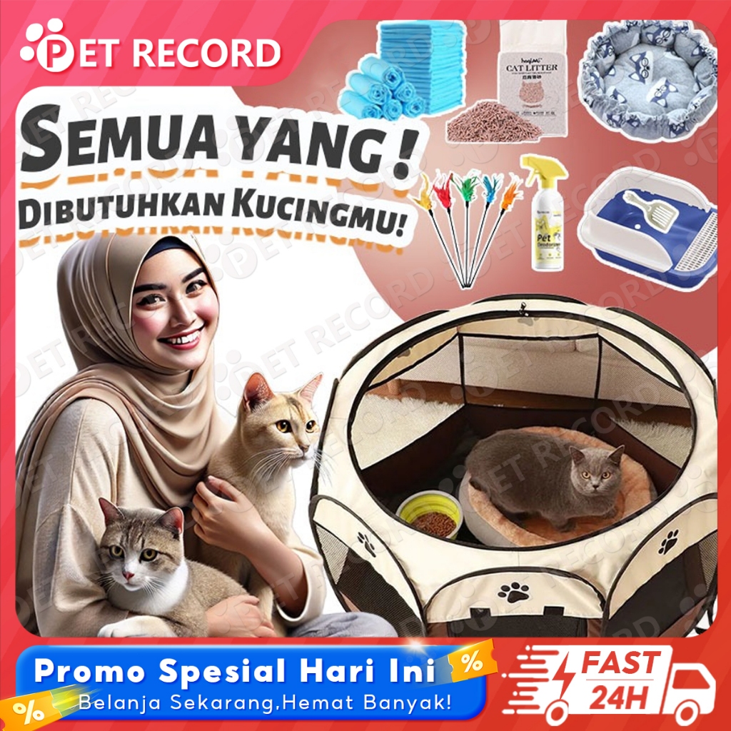 Kandang Kucing Lipat Portable Tenda Besar dan Kecil untuk Kucing dan Anjing, Rumah Kucing Praktis