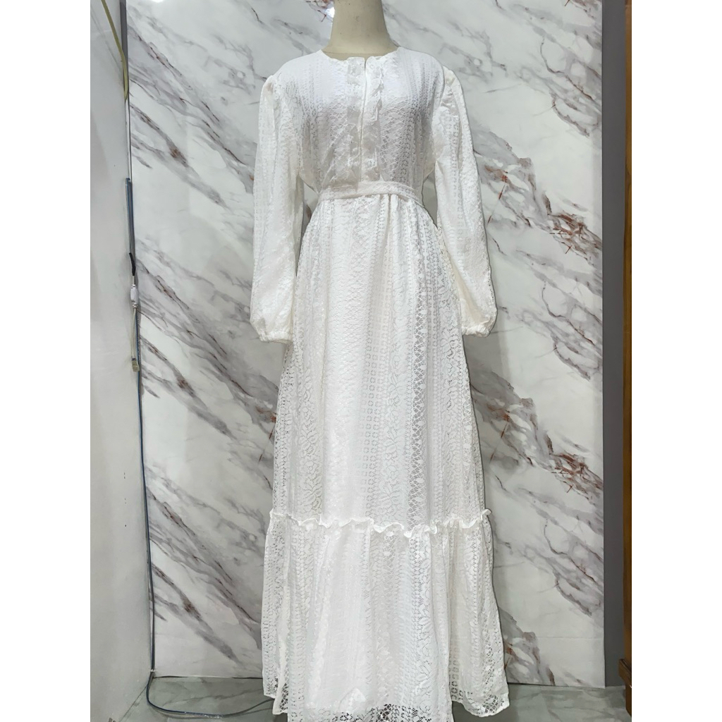 Dress brokat putih / Dress wanita / Dress brokat / Dress putih