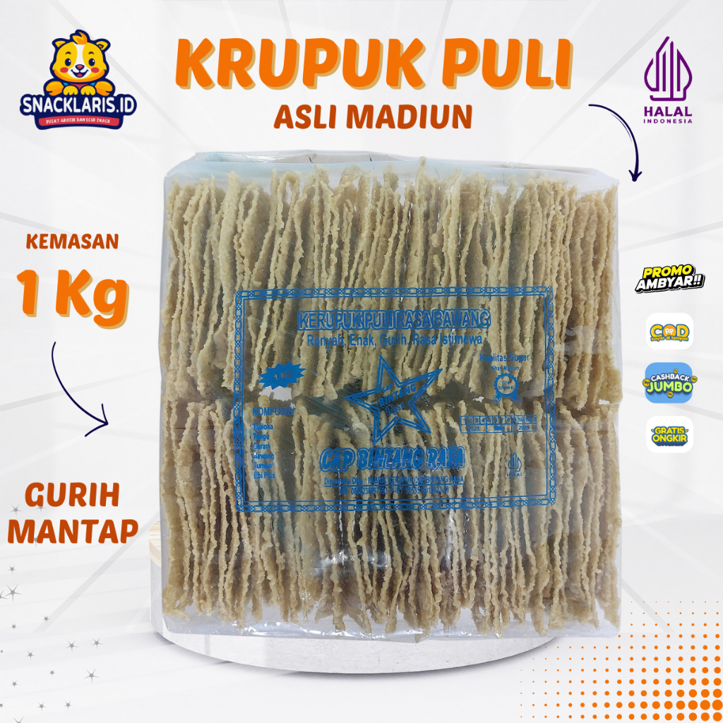 

KRUPUK PULI 1 KG KHAS MADIUN ASLI CAP BINTANG RASA PENGIRIMAN LANGSUNG PABRIK