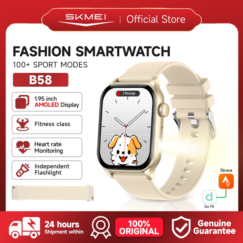 SKMEI B58 B58 Smartwatch 1.95inci Amoled Touchscreen support strava Jam Tangan Pria IP67 Waterproof 