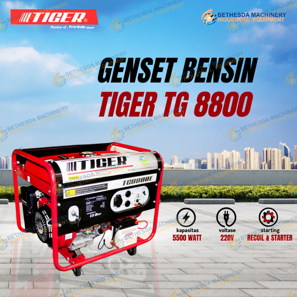 Tiger Genset Portable Bensin 5500 Watt TG8800E Stater+Recoil