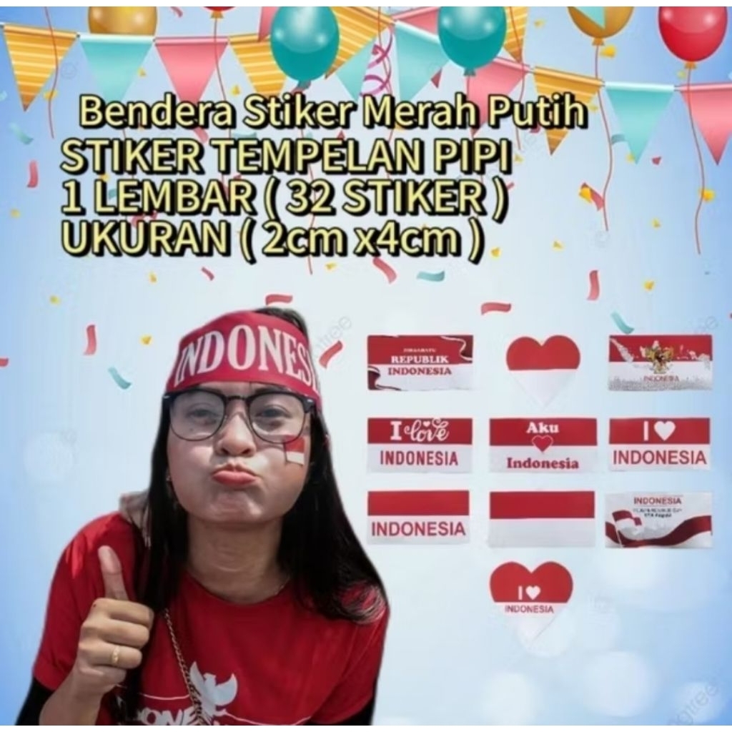 

32 pcs per lembar Stiker Merah Putih stiker tempel pipi merah putih stiker merah putih agustusan