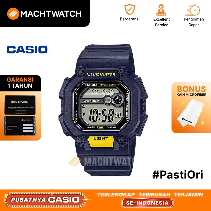 Jam Tangan Pria Casio Standard W-737H-2AVDF W737 W-737H Illuminator Digital Dial Blue Navy Resin Ban