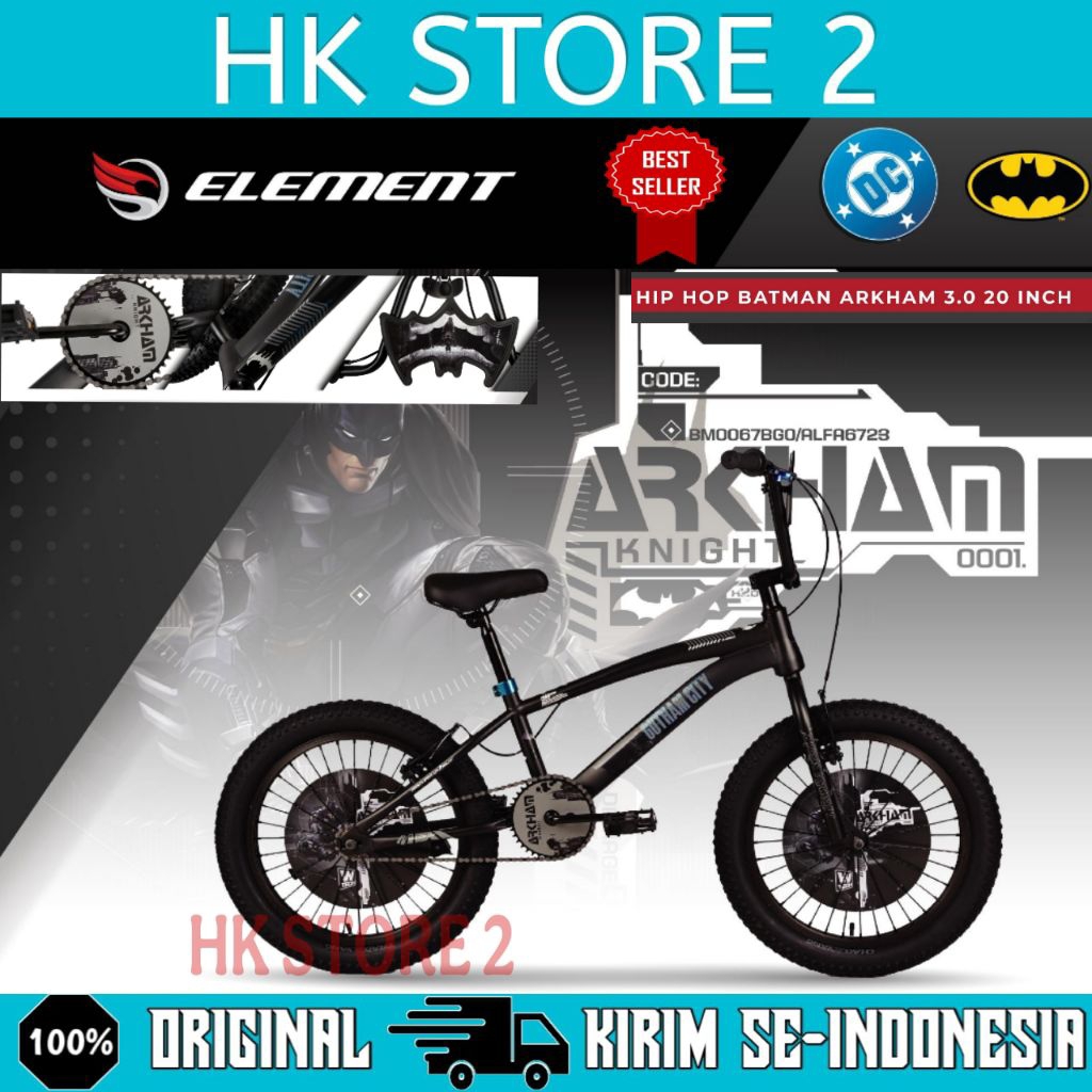 Sepeda anak Laki  BMX ELEMENT HIP HOP BATMAN ARKHAM Ukuran 20 Inch Ban 3.0