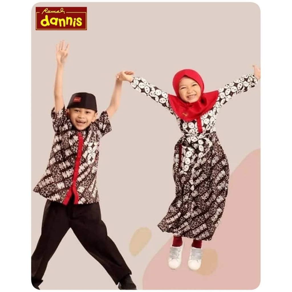 Dannis d'Batik Antique One Set Koko Celana Gamis Jilbab Baju Muslim Anak Perempuan dan Laki-laki