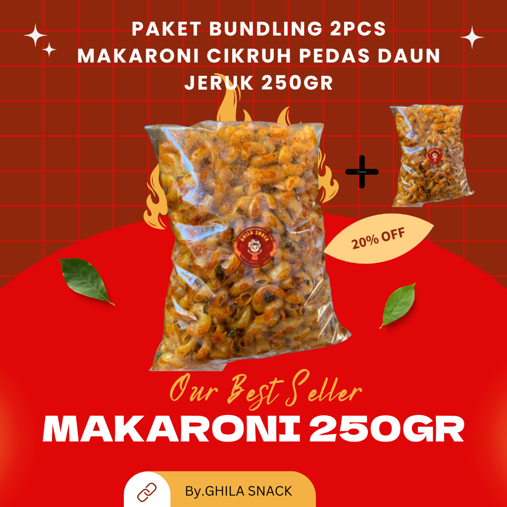 

PROMO !! BUNDLING Makaroni Cikruh Pedas, Ekstra Pedas, Original Daun Jeruk 250gr - Ghila Snack