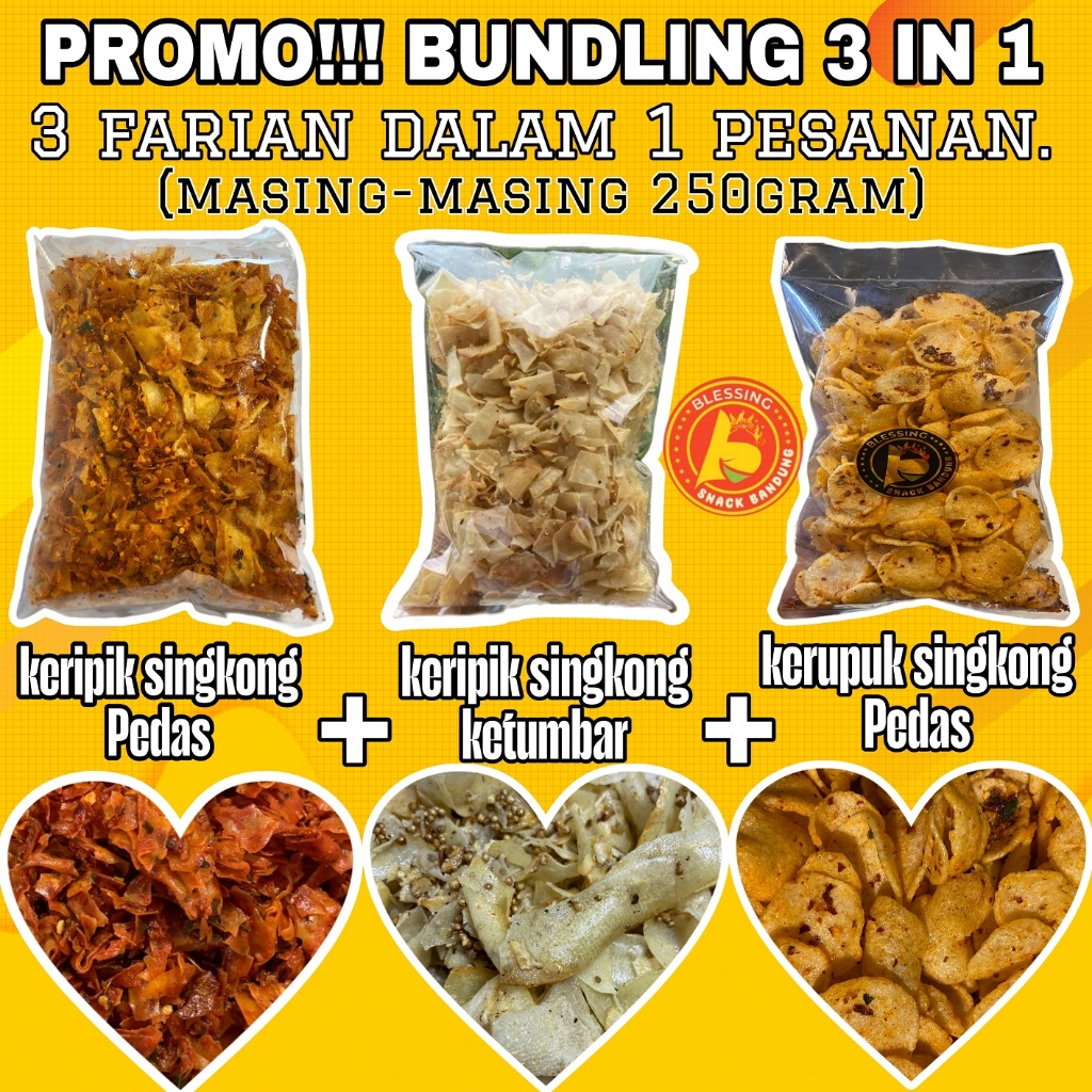 

COD TERMURAH keripik singkong ketumbar + keripik singkong pedas + kerupuk singkong renyah (BUNDLING 3 IN 1)