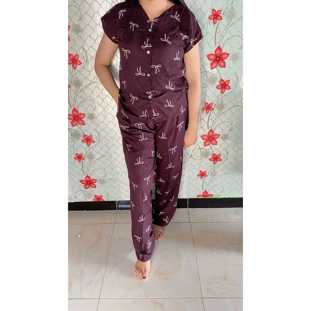 stelan piyama kerah v neck