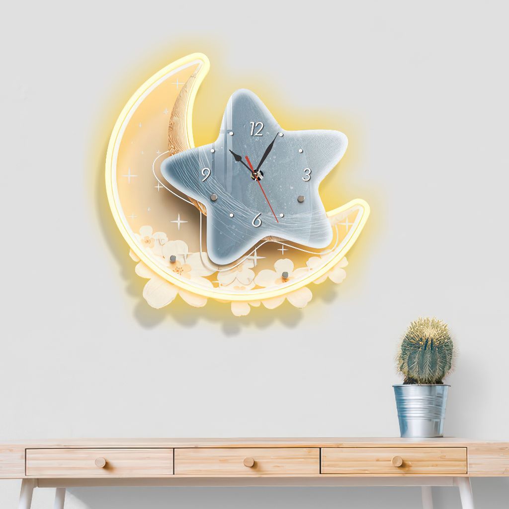 Jam Dinding Ukir Bulan Bintang HOME SWEET HOME Hiasan dinding Ruang tamu/ kamar tidur