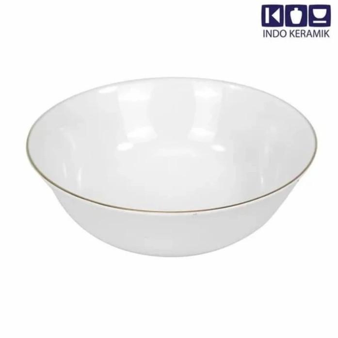 Mangkok Keramik Bulat Putih 9" / 23.5 cm List Emas Indo Keramik / Mangkok Porcelain Putih
