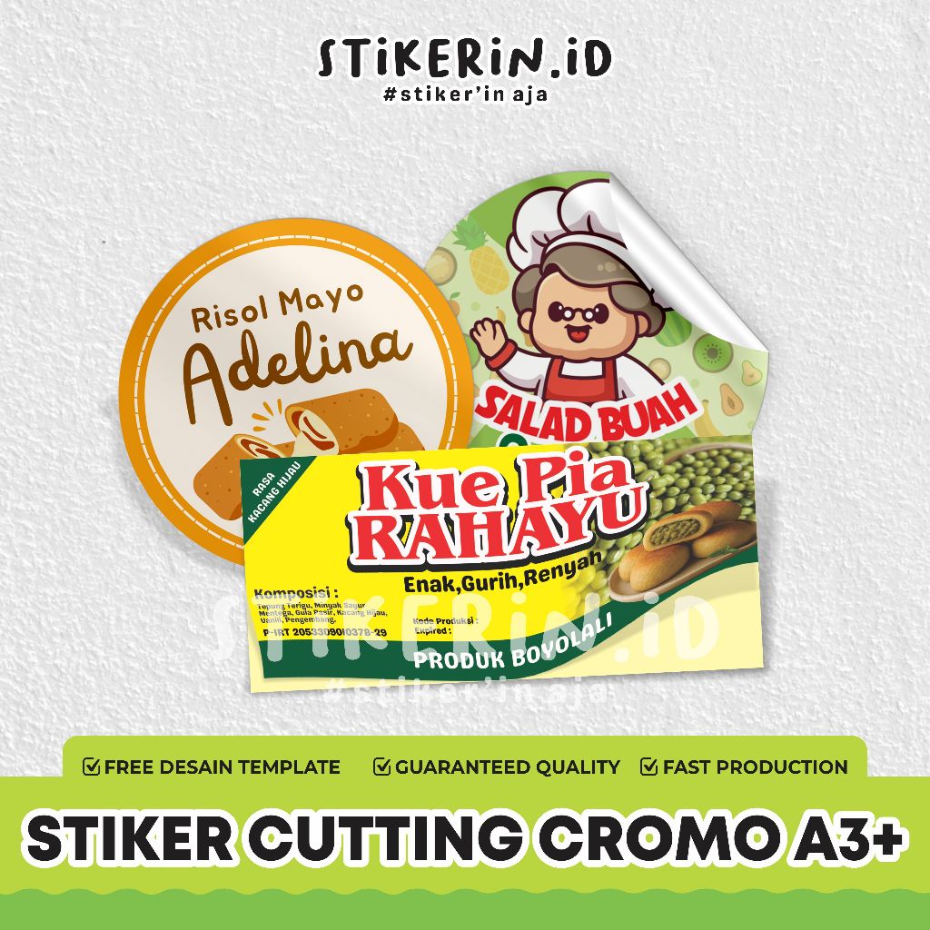 

Sticker Chromo/Bontax/Vinyl Label Makanan Ukuran A3+ SUDAH SAMA CUTTING | Tanpa PO