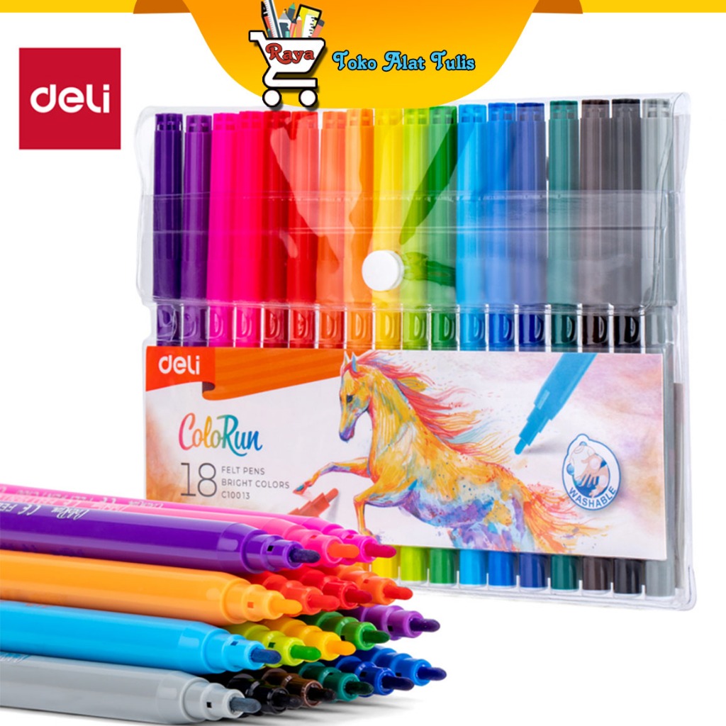 

Deli Pensil Felt Pen 18 Warna EC10013 ColorRun - Set Pensil Warna dengan Desain Kuda Cerah dan Warna-warni